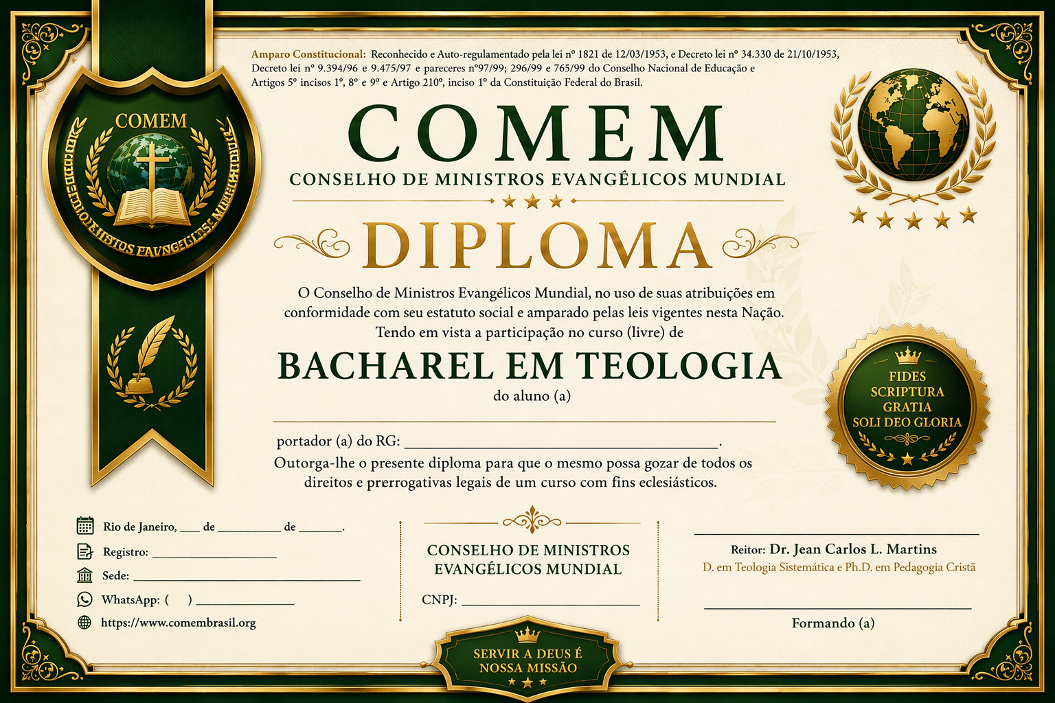 Diploma Bacharel em Teologia COMEM Brasil