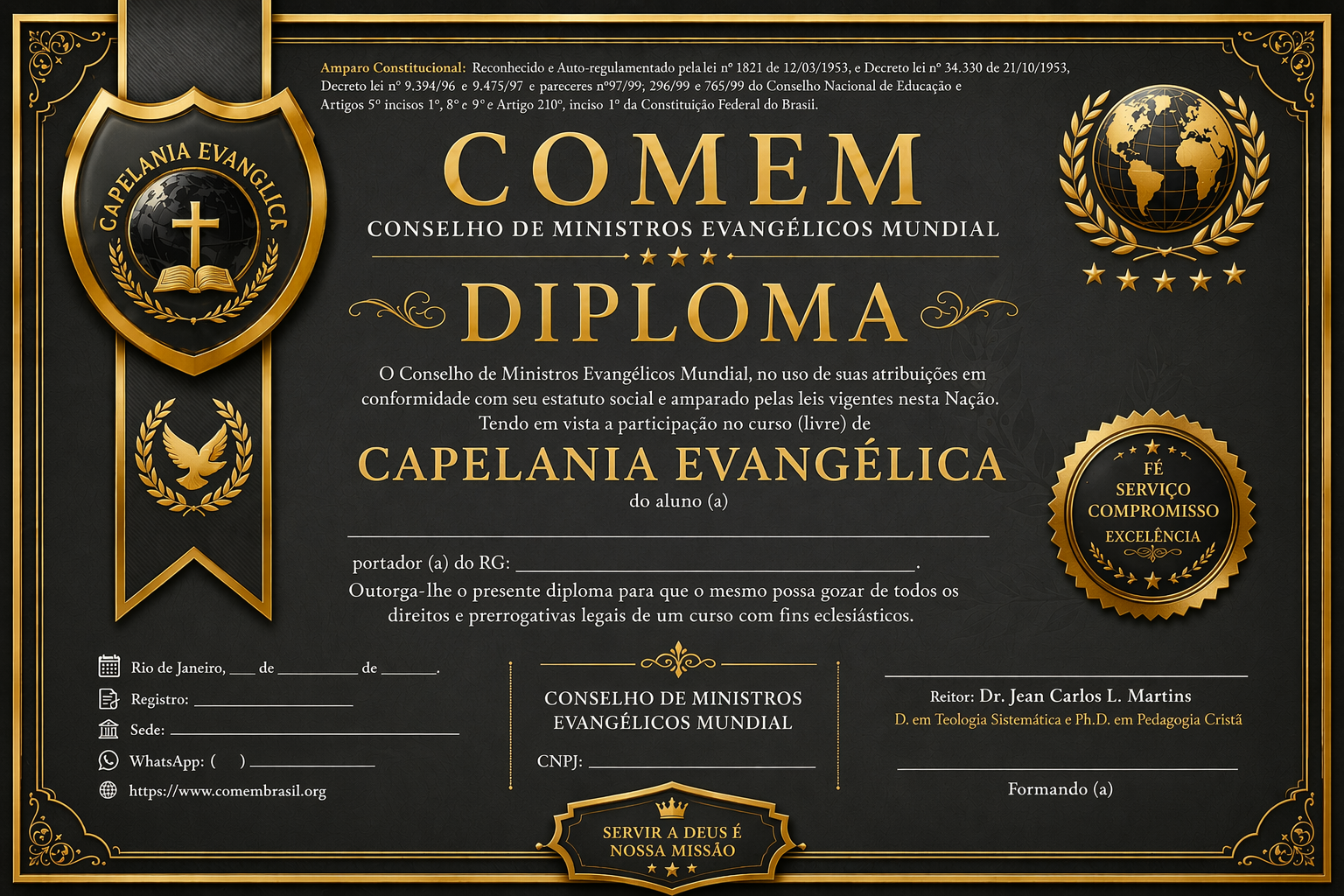 Certificado Capelania Evangélica COMEM Brasil
