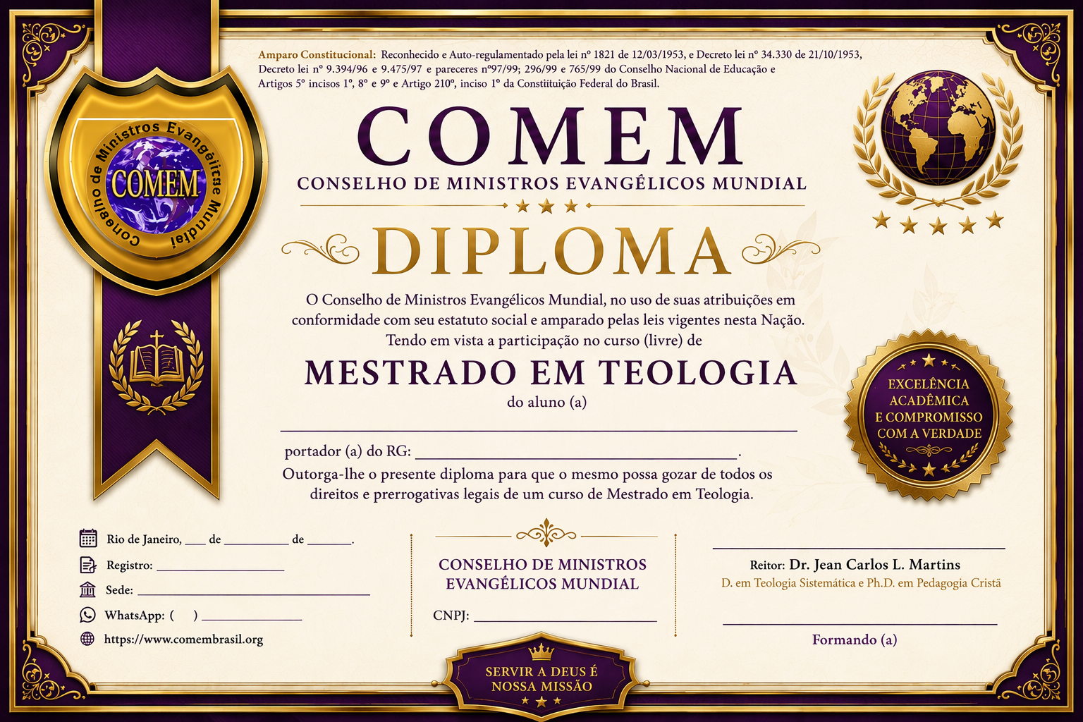 Diploma Mestrado em Teologia COMEM Brasil